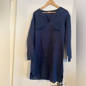 Tommy Bahama dark blue linen kaftan dress with silk cuffs&front pockets, size S